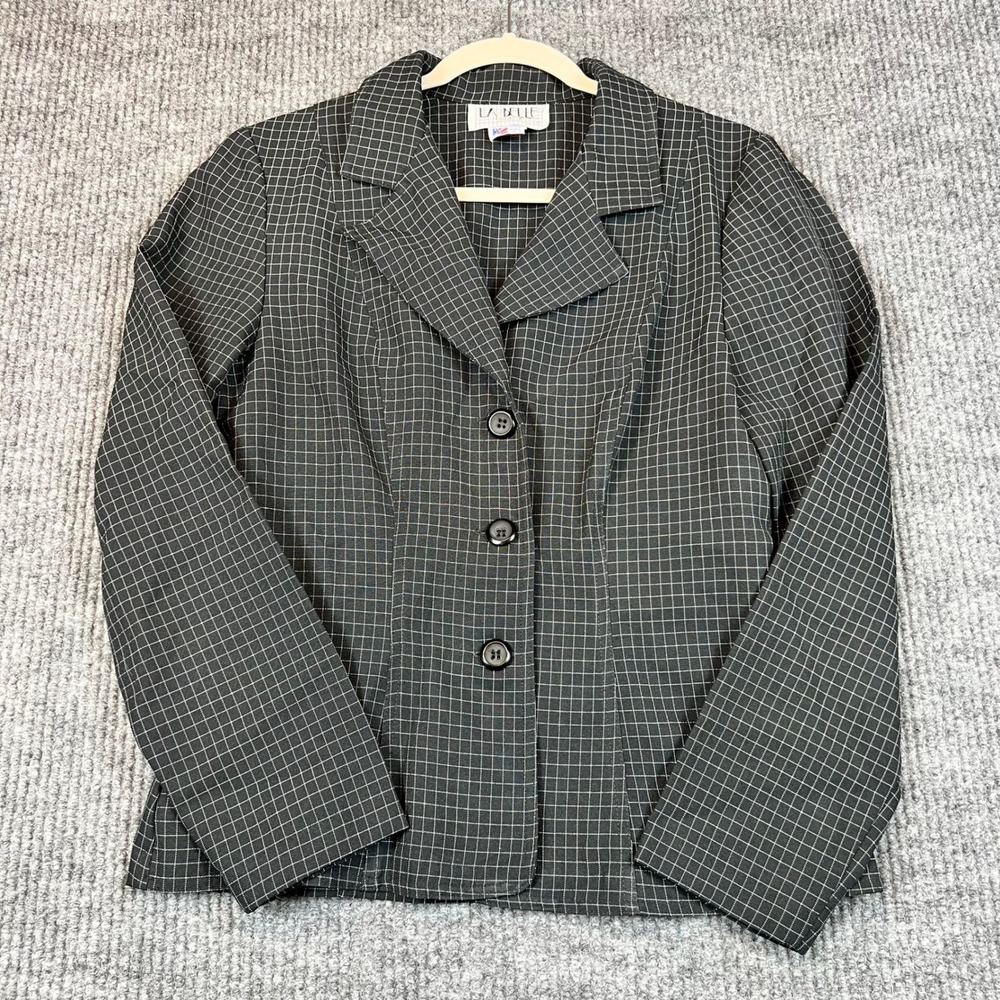 La Belle Blazer Suit Jacket Polyester Rayon Grid Dark Academia Made in USA 9